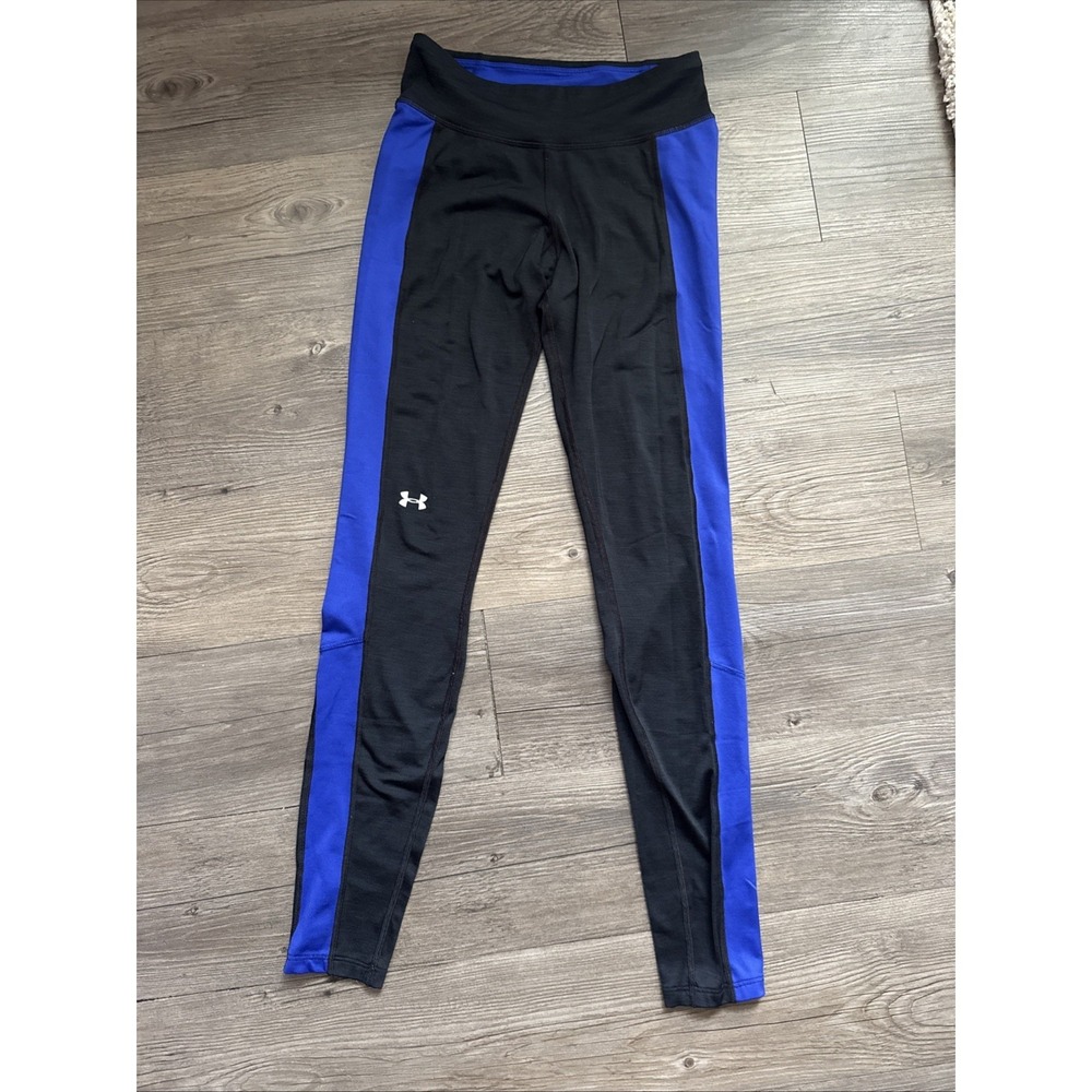 Under Armour ColdGear Leggings Womens XS Black Blue Colorblock Athletic Tights